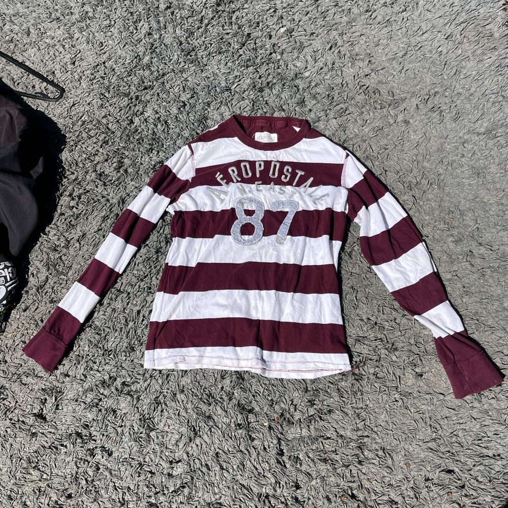 Kids Striped Maroon and White Long Sleeve Shirt